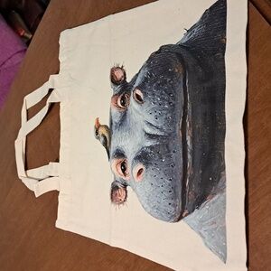 SALE Hippopotamus bird canvas tote bag